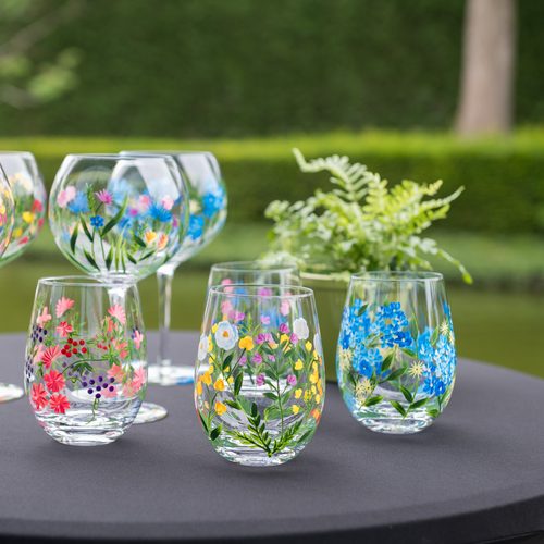 Flora Handbeschilderde Cocktailglazen Vergeet-mij-nietjes | Set van 2